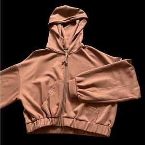 brown cropped zip up
